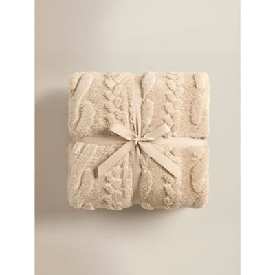 ASDA Natural Cable Knit Sherpa Blanket 200 X 220Cm