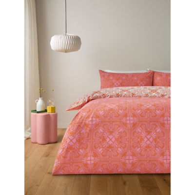 George Home Pink & Orange Tile Easycare Duvet Set Double