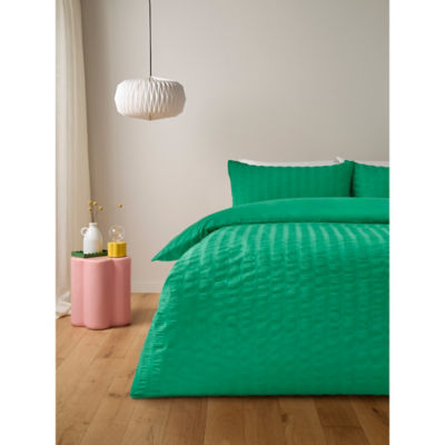George Home Bright Green Seersucker Duvet Set Single