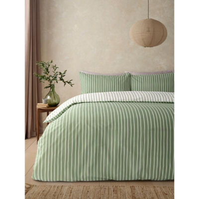 George Home Green Striped Cotton & TENCEL™ Duvet Set Double