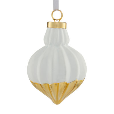ASDA White Ceramic Bauble - Gold Dipped Bauble