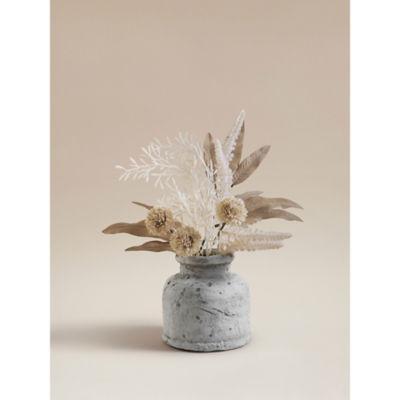 George Home Artificial Mixed Dry Floral In Grey Rustic Cement Pot 30cm