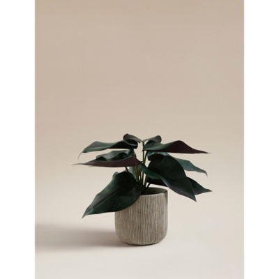 George Home Green Artificial Real Touch Leaf In Cement Ribbed Pot 22cm