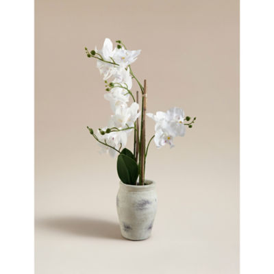 George Home White Artificial Tall Orchid In Cement Pot