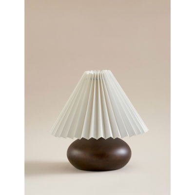 George Home Natural Wood Table Lamp With Pleated Shade