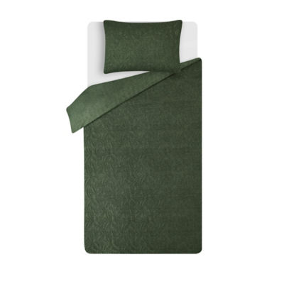 George Home Green Leaf Quilted Duvet Set Single