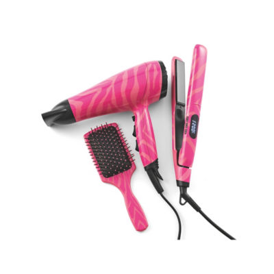 George Home Pink Zebra Hair Dryer & Straighteners Set