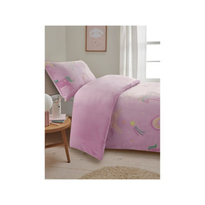 ASDA Pink Cosy Unicorn Teddy Glow In The Dark Single Duvet Set