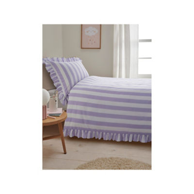 ASDA Lilac & White Stripe Frill Reversible Duvet Set