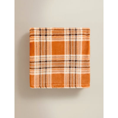 George Home Orange Check Supersoft Throw - 150 x 120cm
