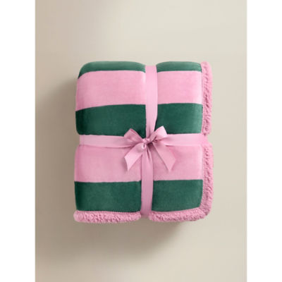 ASDA Pink & Green Stripe Supersoft Throw - 150 x 120 cm