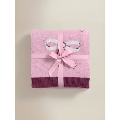 George Home Pink Bow Knitted Throw - 150 x 120cm