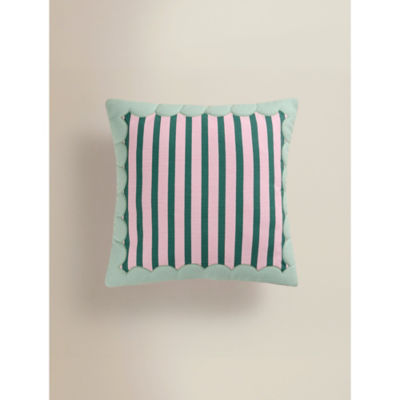 George Home Pink & Green Quilted Stripe Cushion