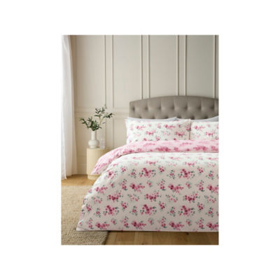 George Home Pink Inky Floral Brushed Cotton Duvet Set King