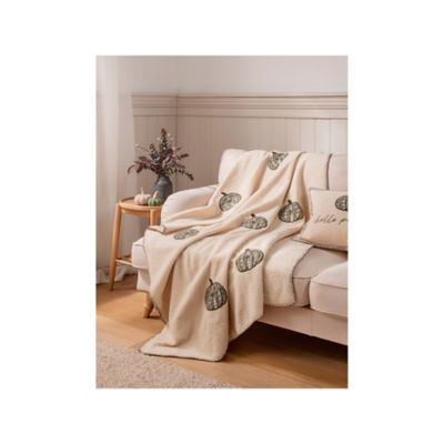 ASDA Stacey Solomon Sherpa Green & Natural Pumpkin Throw - 120cm x 150cm