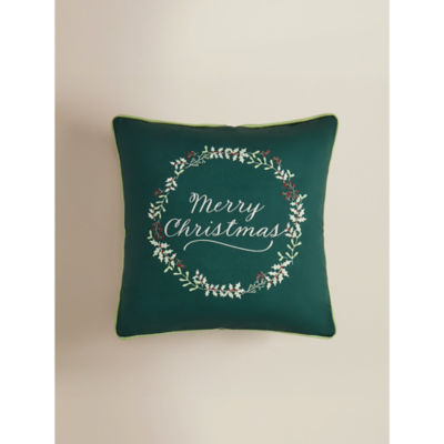 ASDA Green Embroidered Merry Christmas Cushion