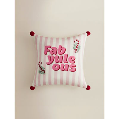 ASDA Pink Christmas Fab Yuleous Slogan Cushion