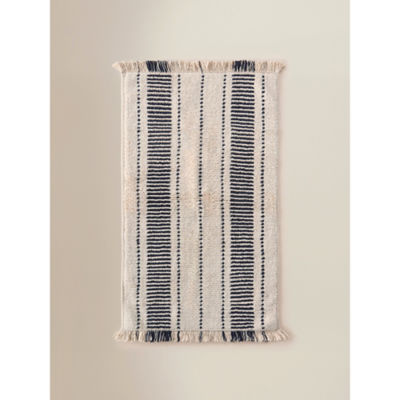 George Home Navy Stripe Woven Cotton Bath Mat