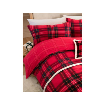 George Home Red Check Brushed Cotton Duvet Set Double