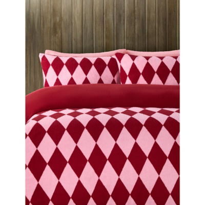 ASDA Red & Pink Harlequin Super Snuggly Teddy Duvet Set King