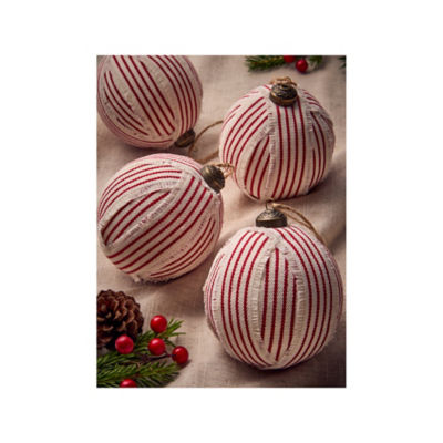 ASDA Red & White Stripe Baubles - Pack of 4
