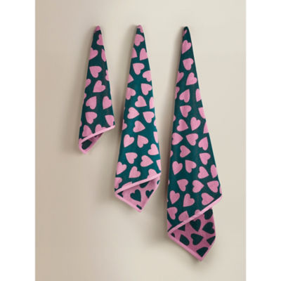 ASDA Green & Pink Hearts Cotton Towel Range