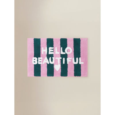ASDA Pink & Green Hello Beautiful Striped Cotton Bath Mat
