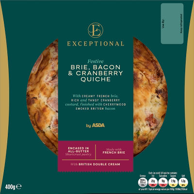 ASDA Exceptional by  Festive Brie Bacon & Cranberry Quiche 400g