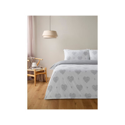 ASDA White & Grey Ditsy Filled Heart Cotton Reversible Duvet Set Super King