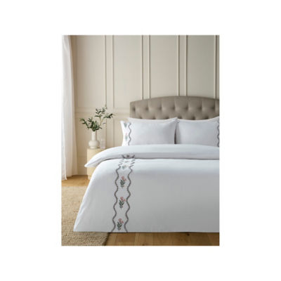 ASDA Embroidered Floral Wave Cotton Duvet Set Super King
