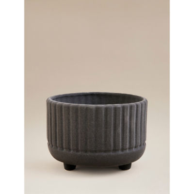 ASDA Grey Ribbed Ceramic Planter