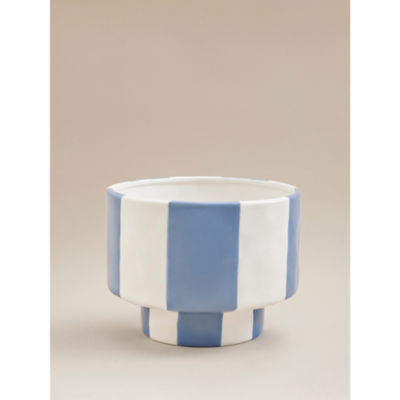 ASDA Blue & White Ceramic Striped Planter