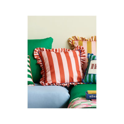 ASDA Red & Pink Stripe Frill Trim Cushion 45x45
