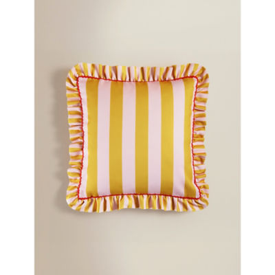 ASDA Yellow & Pink Stripe Frill Trim Cushion 45x45