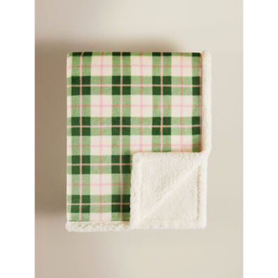 ASDA Green Spring Check Super-Soft Sherpa Throw 120x150