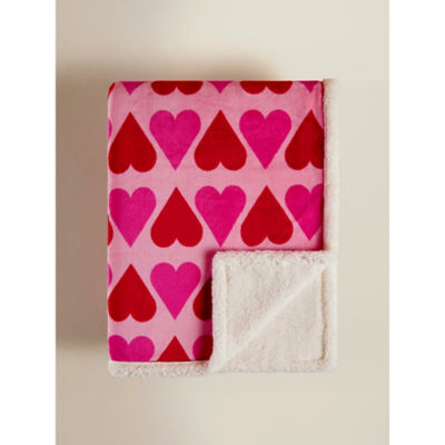 ASDA Pink Heart Sherpa Throw 120x150