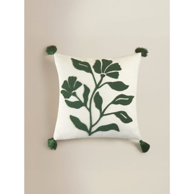 ASDA Green Textured Leaf Tassel Edge Cushion 45x45