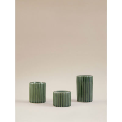 ASDA Green Glaze Ribbed Tealight Holders - Set of 3