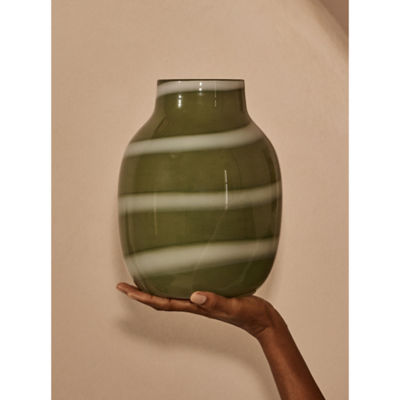 ASDA Green & White Stripe Glass Vase