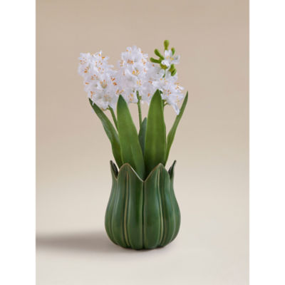 ASDA White Artificial Hyacinths In Green Ceramic Pot