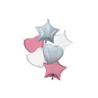 George Pink, White & Iridescent Stars & Hearts Balloon Bouquet