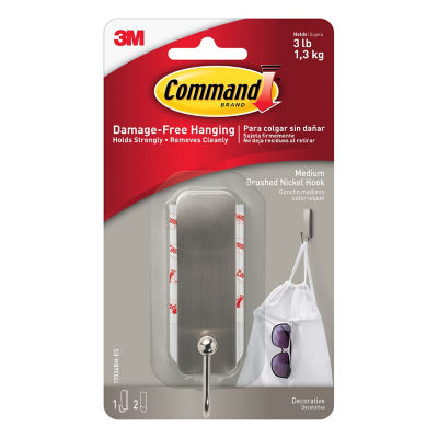 Command Medium Hook, Brushed Nickel, 1Pk