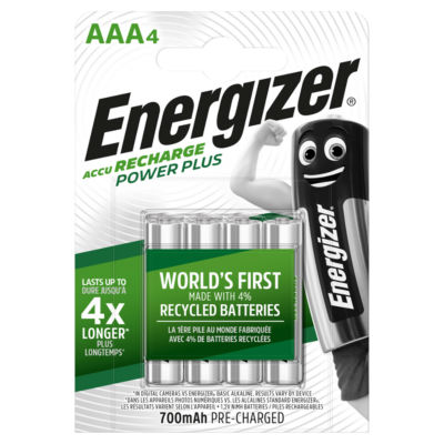 Energizer Accu Recharge Power Plus Rechargeable AAA Batteries, 4 Pack