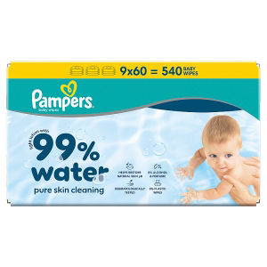 Pampers 99% Water Baby Wipes 9x 60 Wipes