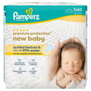 Pampers Premium Protection New Baby Wipes Plastic Free, 180 Baby Wet Wipes