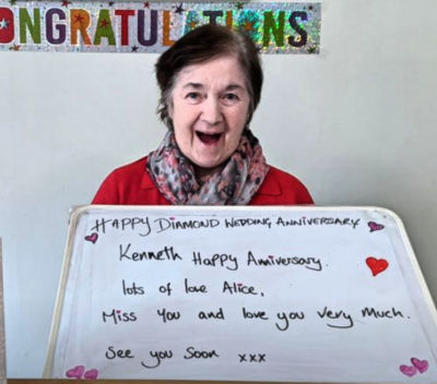 Happy 60th wedding anniversary message from Alice McGinley