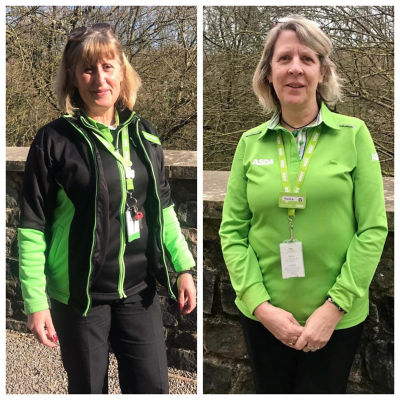 Sue Russell and Paula Silvester from Asda Frome support Tickled Pink