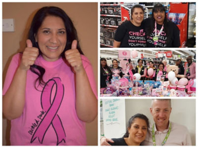 Angela Gidda from Asda Hayes says Asda's be your breast friend stickers saved her life