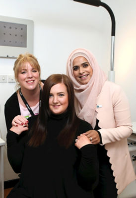 Emma Ward with Asda opticians Becky and Mubeem