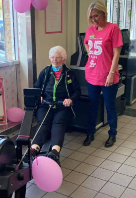 Pat Lister from Asda Goole rows for Tickled Pink